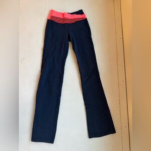 Navy Blue Yoga Pants with Coral Waistband